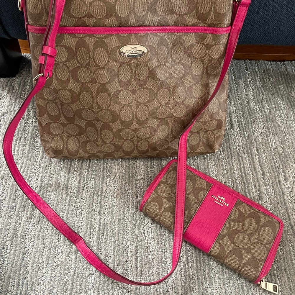 Coach Signature Brown and Pink Tote Bag